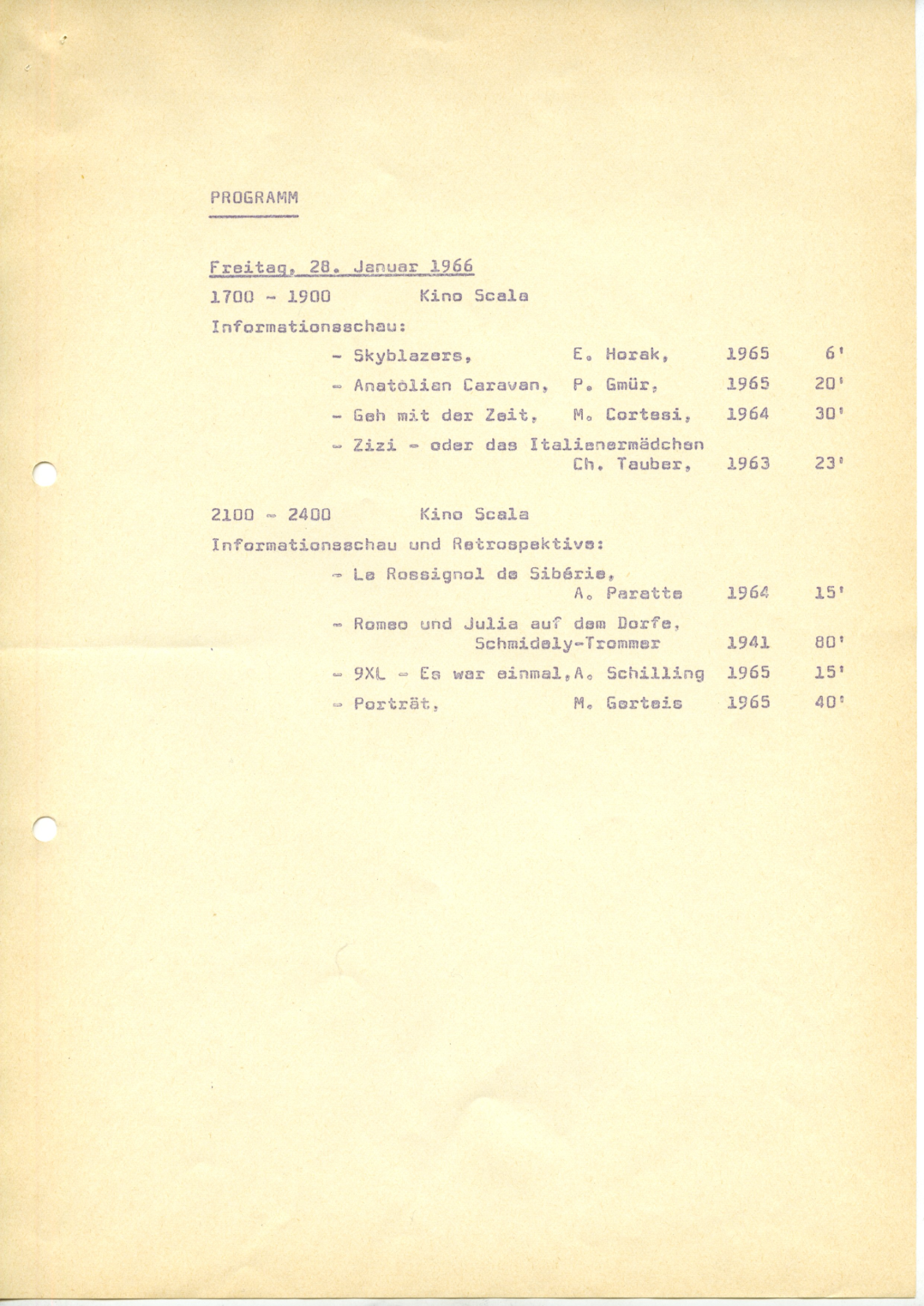 Programm der Tagung "Schweizer Film heute", 28. – 30. Januar 1966, S.2